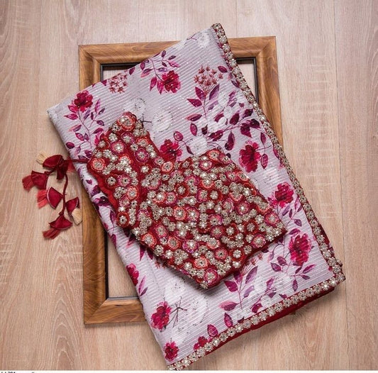 Label Shine Flower Print and work Saree